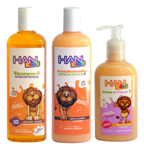 Han Shampoo +enjuague +crema Peinar Kids Extractos Naturales