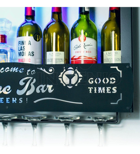 Imagen 5 de 6 de Cantina Moderna Repisa Flotante Bar Leds Porta Cava Vinos