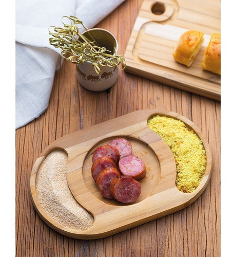 Caja para refrigerios Tramontina 13267052 con 3 compartimentos, 24 x 15 cm, madera, color marrón