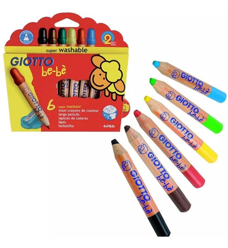 Lapices De Colores Giotto Bebe X 6u. Lavables Super Gruesos