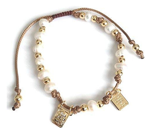 Pulsera Ajustable De Escapulario Marrón Medalla Catól...