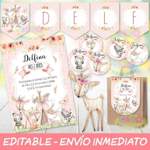 Kit Imprimible Animales Del Bosque Encantado Editable 100%