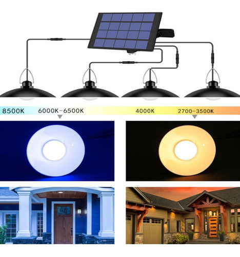 Lámpara Colgante Solar Impermeable 4 Cabezas Lámpara De Inte