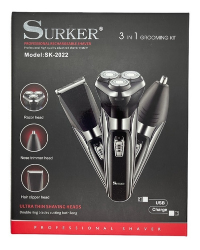 Imagen 4 de 4 de Máquina De Afeitar Eléctrica 3 En 1 Surker Usb/ Tomasstore