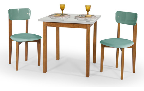 Conjunto Mesa Elisa 80cm Com 2 Cadeiras Tecido Suede Menta Cor Menta/Off White