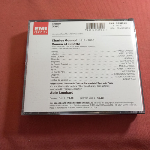 Charles Gounod/romeo Et Juliette Cd Doble C Libreto/ Usab27 (Usado)