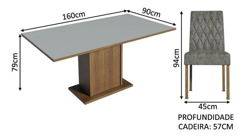 Sala Jantar Mesa Tampo Madeira 6 Cadeiras Madesa Hanna Rcs Cor Rustic/Cinza/Silver