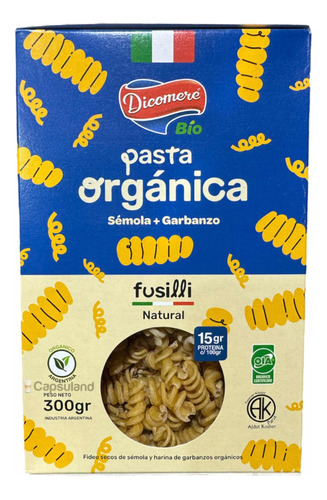 Fideos Pasta Organica Fusilli Semola Garbanzo 300g Dicomere