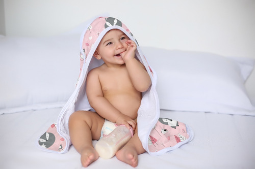 Imagem 2 de 3 de Toalha Banho Bebê C Capuz E Forro De Fralda Menina Sulbrasil