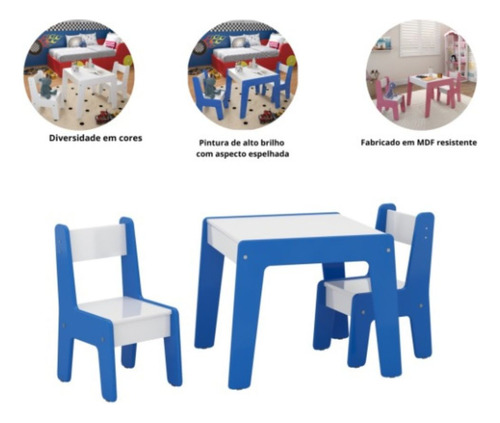 Mesa Infantil Com 2 Cadeiras Mdf Diana Rosa Com Branco