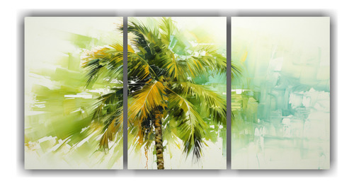 90x45cm Cuadro Relieve Palmera Verde Alta Calidad Flores