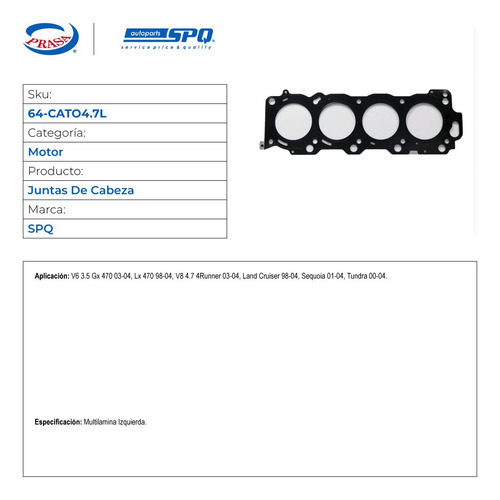 Empaque Junta De Cabeza Toyota Land Cruiser 1998-2004 V8 4.7