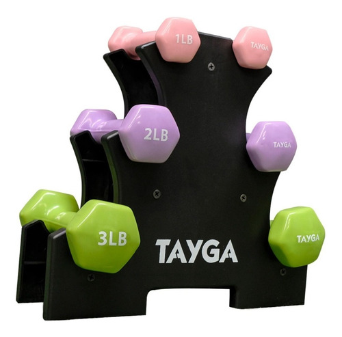 Set Pesas Mancuernas Vinil De 1,2,3 Lb Con Rack Tayga