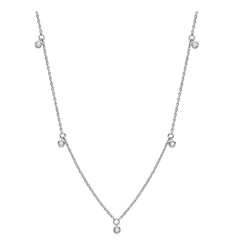 Gargantilla De Plata 45 Cm Con 5 Brillantes De Moissanite