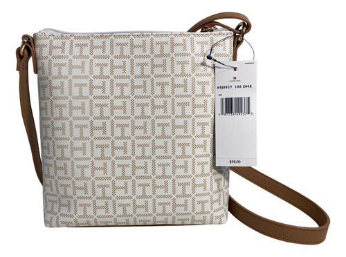 Bolsa Crossbody Tommy Hilfiger Original Modelo 69j8927 100 Beige Rayas Oro Marrón Claro