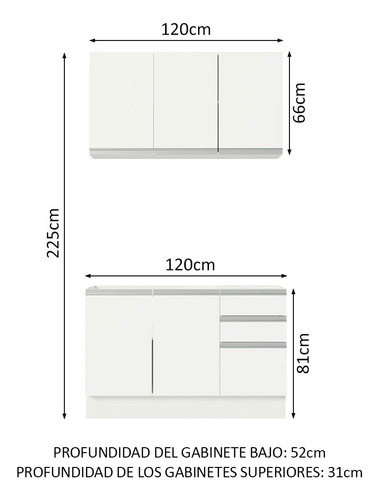 Cocina Integral Completa Modular Madesa Glamy con Tarja 120cm Color Blanco 05