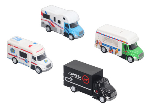 Juego De Juguetes Modelo Camión, 4 Piezas, Pullback, Coches