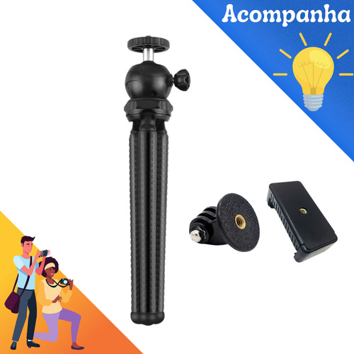 Tripé Articulado Gorila Grande Flexível Garra Celular Câmera Cor Preto Vibe Shoot TF281