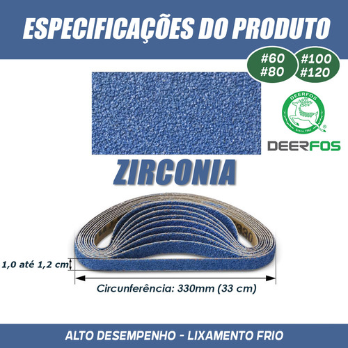 Cinta Lixa 330x12mm Zircônia Lixadeira Pneumatica Kit Com 20