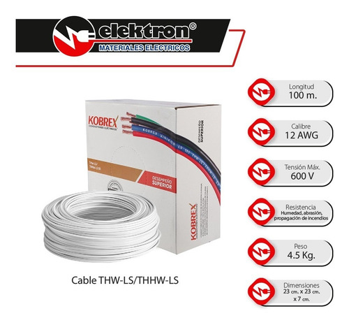 Imagen 3 de 7 de Caja 100mts Cable Blanco Cal 12 Awg Kobrex Vinikob 100%cobre