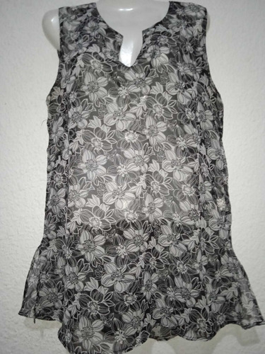 Musculosa Dama Talle L Gasa Floreada Negra Blanca De Indian