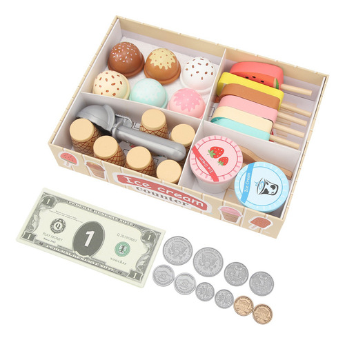 Juego Educativo De Madera Para Helados Y Mostrador