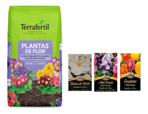 Combo Terrafertil Plantas De Flor 20 L + 3 Semillas Flores