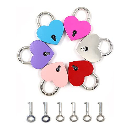 6 Pcs Small Metal Padlock Lock, Mini Heart Locks With K...