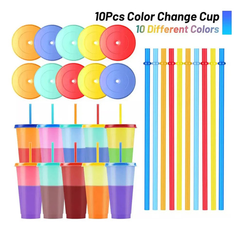 Vasos Magicos Cambian De Color Con Tapa Y Popote 700ml