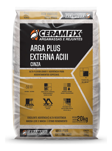 Ceramfix Arga Plus Argamassa Ac3 Flexível Cinza 20 Kg