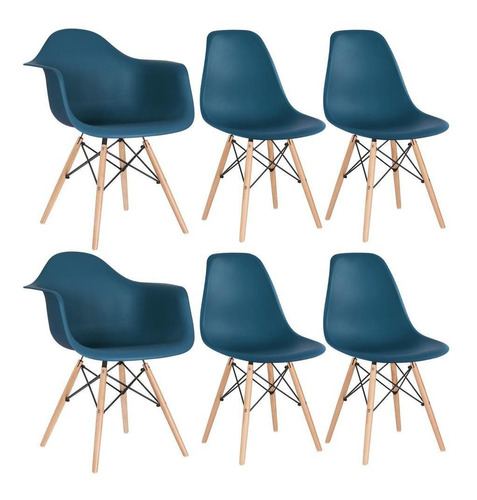 Kit Cadeiras Cozinha Eames Wood 2 Daw E 4 Dsw  Varias Cores Cor Da Estrutura Da Cadeira Azul-petróleo