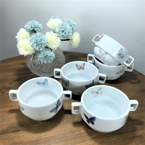 Kit 6 Bowls / Tigelas Porcelana Decor Borboletas