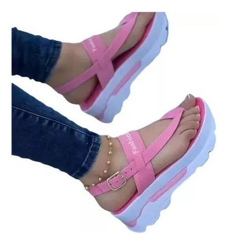 25-3 Sandalias De Mujer Con Plataforma Y Hebilla