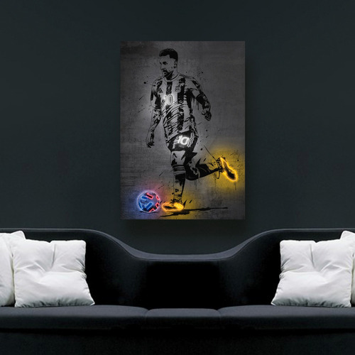 Cuadro Lionel Messi Futbol Neon 50 X 35 Cm Canvas Decorativo