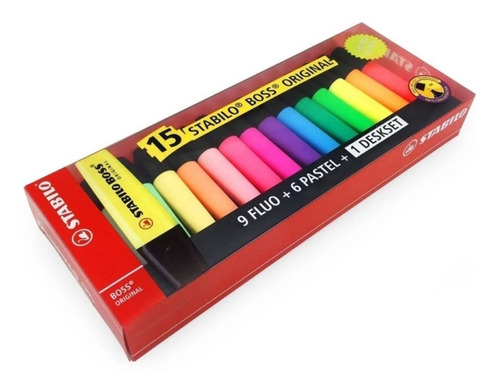 Stabilo Boss Deskset 15 Pzs (9 Neon Y 6 Pastel) + Base