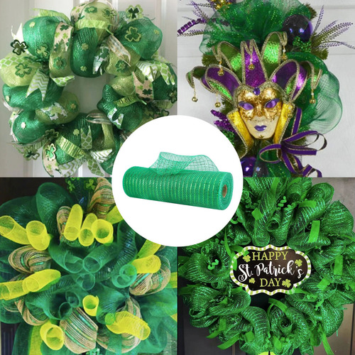 2 Rollos De Cinta De Malla De Poliéster Verde Para Navidad