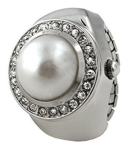White Pearl - Reloj Crystal Ring Ring Con Expansion Stretch 