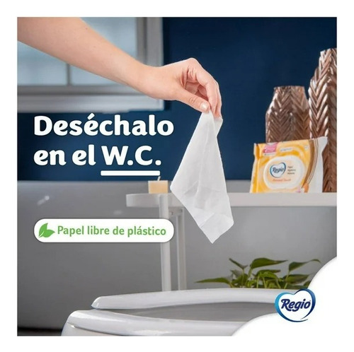 6 Pzas Papel Higiénico Húmedo Regio Almond Touch.