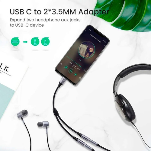 Adaptador Divisor Usb C A 3.5mm Jack Cable Nylon Ugreen