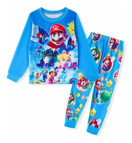 Nuevo Conjunto De Pijama Mario De Manga Larga Para Niños