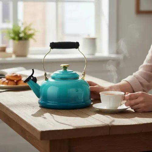 Chaleira Le Creuset 1,6l Apito Puxador Dourado Bleu Riviera