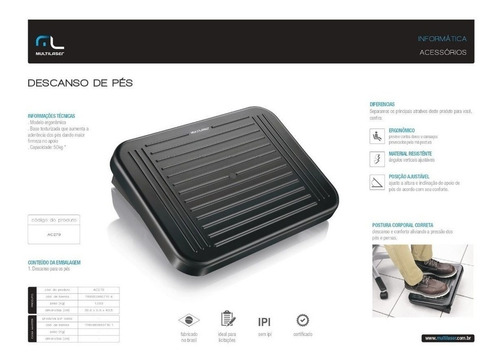 Imagem 2 de 2 de Descanso Para Os Pés Ergonômico Multilaser Ac279