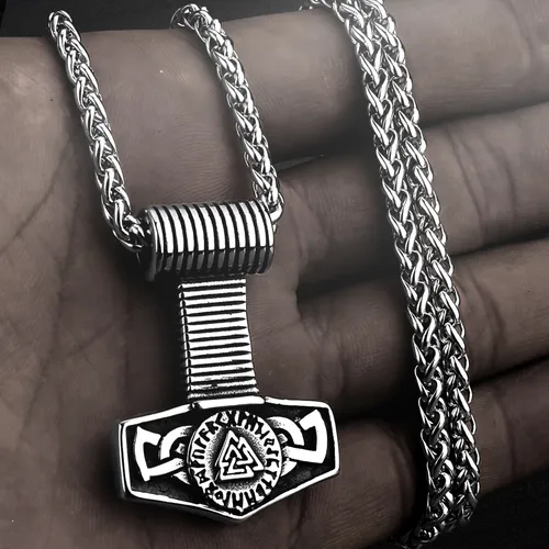 Collar Thor Valknut Vikingo Nórdico Acero Inoxidable Hombre