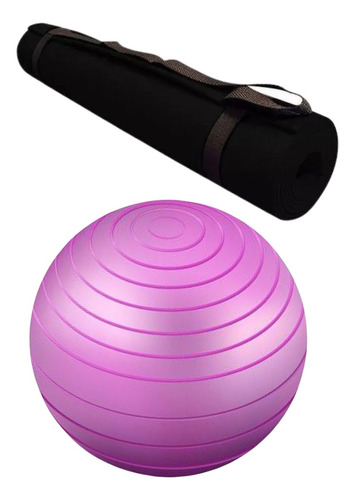 Bola Inflavel Exercicios Tapete Yoga 170x60cm Espessura 5mm Cor Preto Roxa