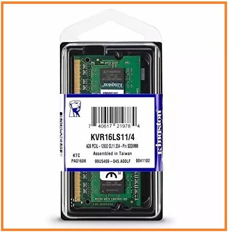 Memoria Ram Sodim Kingston 4 Gb Ddr3l 1600 Mhz Kvr16ls11/4