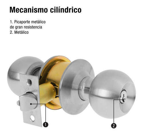 Imagen 3 de 6 de Cerradura Pomo Chapa Para Puerta Entrada, Cilíndrica, Hermex