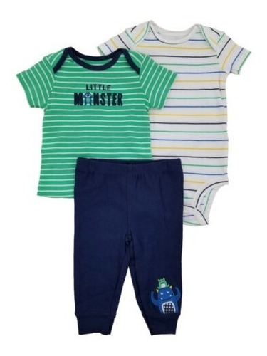  Set 3 Piezas Bebe Carters 2 Bodies Manga Corta Y  Pantalon 