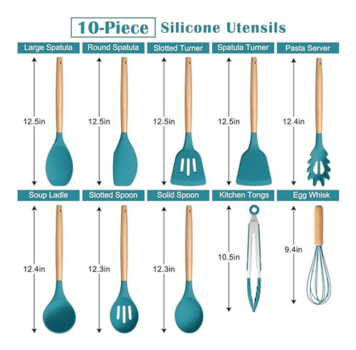 Set De Utensilios De Cocina De Silicona Azul E-far, Juego De