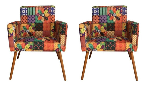 Kit 2 Poltrona Triângulo Bege Decorativa Semana Cor Suede Patchwork Desenho Do Tecido Suede/corino
