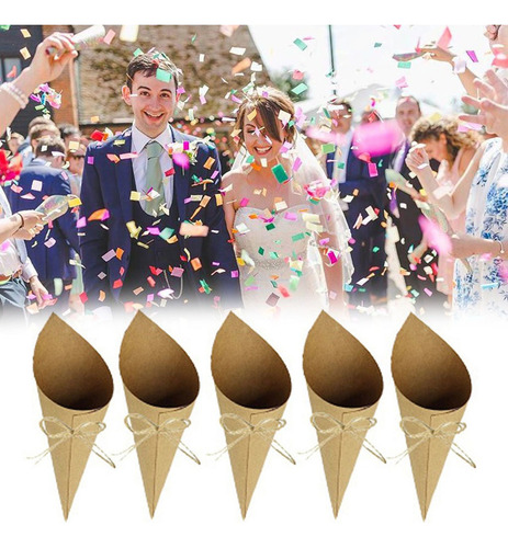 100 Conos De Confeti De Papel Kraft Vintage Creativos